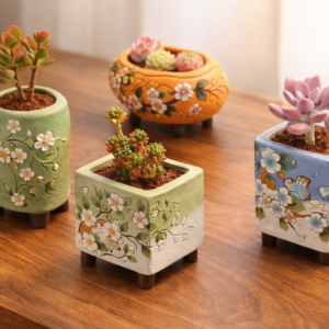 Desenli 5 li saksı set silikon kalıp