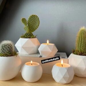 geometrik saksı ve mumluk set silikon kalıp 6lı