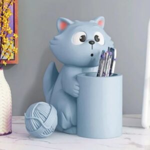 kedi büyük boy yumak detaylı kalemlik silikon kalıp