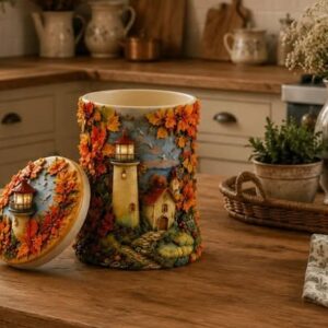 deniz feneri desenli kapaklı kutu silikon kalıp 20 cm