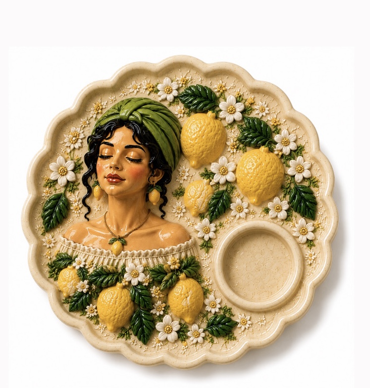 Limon kız tabak ve 2 magnet fincan ve bardak üstü silikon kalıp