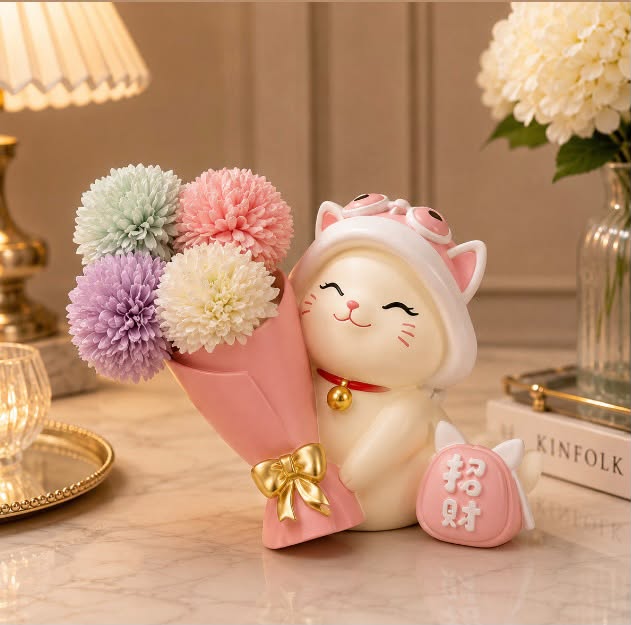 buketli şans kedisi silikon kalıp 18 cm
