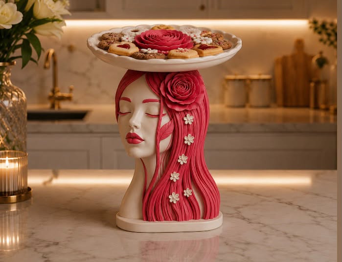 Kırmızı saçlı tepsili kız silikon kalıp 20 cm