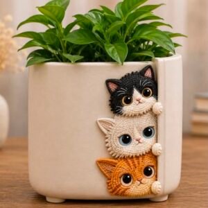 Desenli saksı kedi detaylı silikon kalıp 13x13 cm