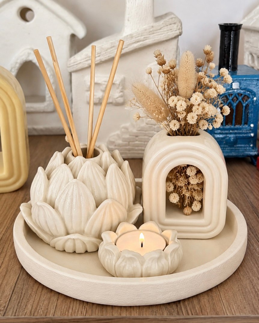 lotus vazo set silikon kalıp 4lü set