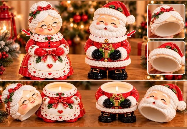 noel baba mumluk kapaklı kutu silikon kalıp 16 cm - Görsel 2